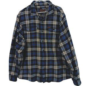 Orvis Mens Blue Plaid Flannel Shirt Jacket Size XXL Lumberjack Style Shacket